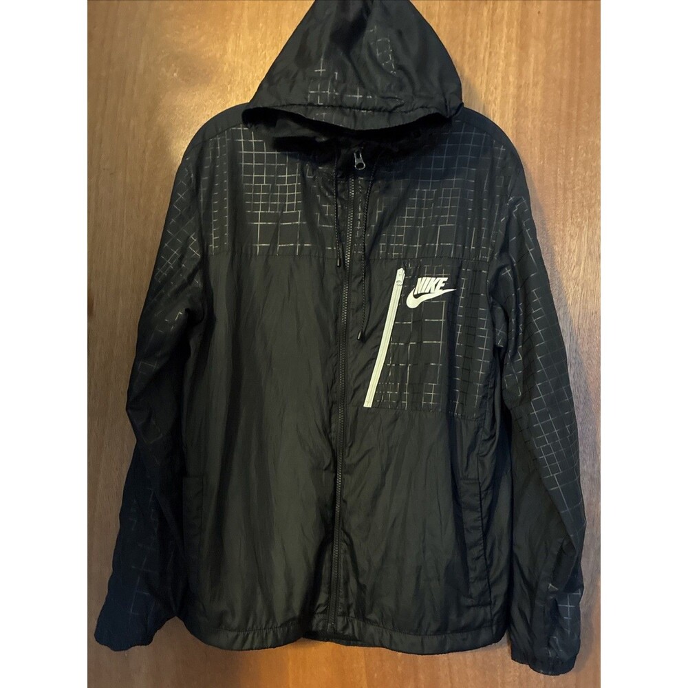 Nike Air Jacket Windbreaker Black Zip Up Woven Tech Utility Hoodie Mesh Lined M